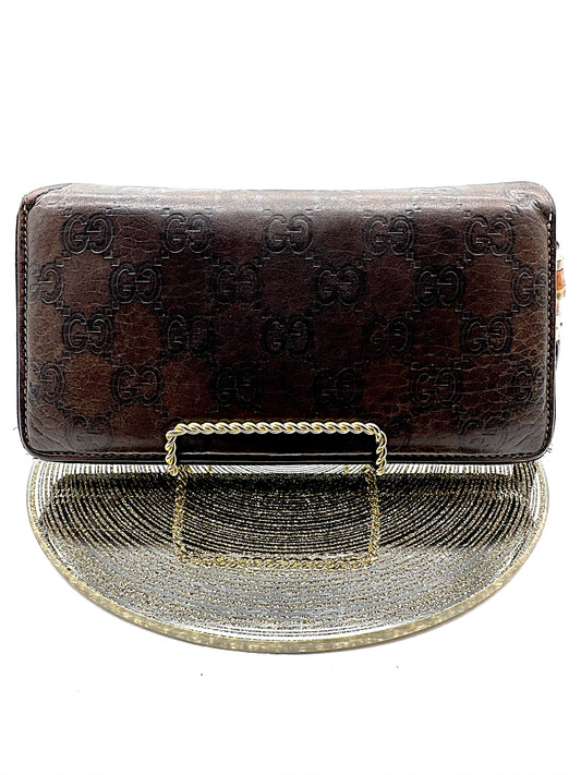 Gucci Embossed Brown Ssima Long Zippy Bamboo Wallet