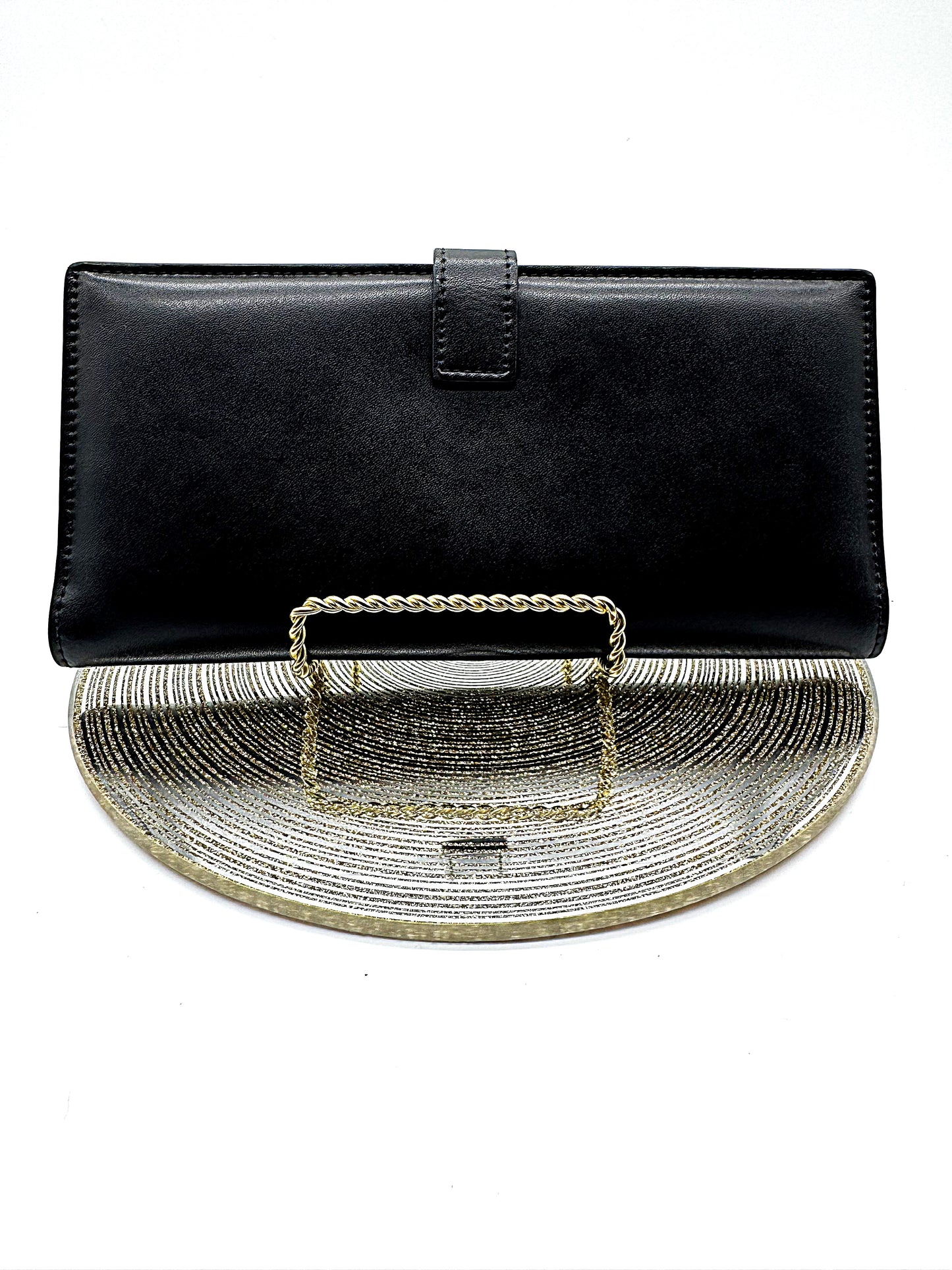 Fendi Black Leather Single Stud Long Wallet