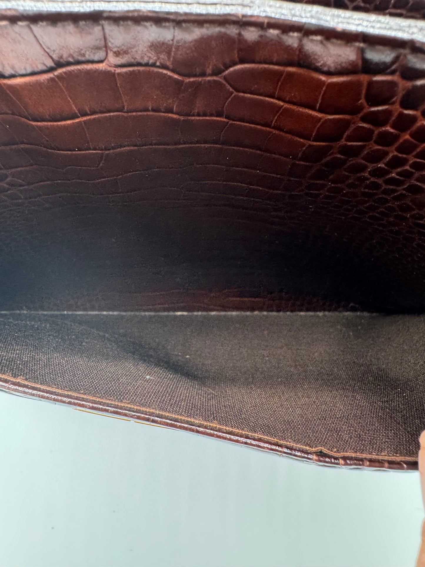 YSL Brown Crocodile Embossed Leather Tote Bag