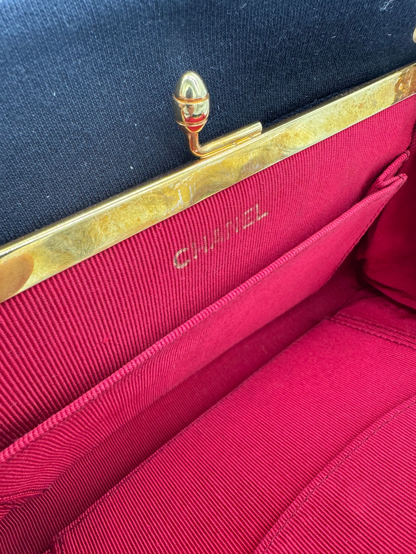 Rare Vintage Chanel Kiss Lock Jersey Shoulder Bag