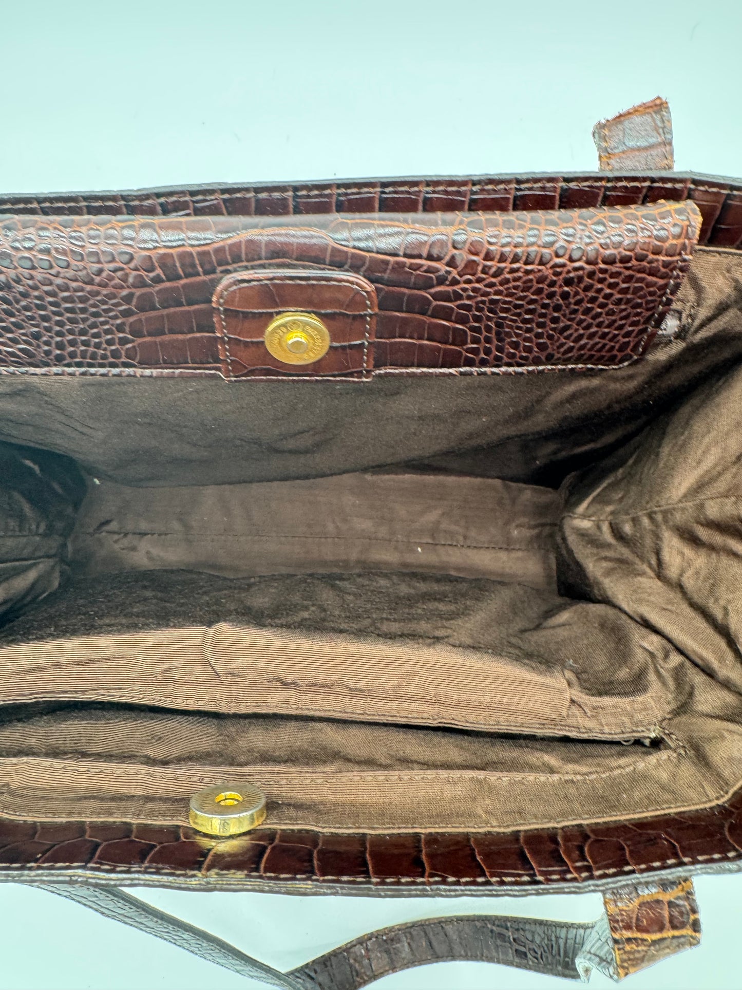 YSL Brown Crocodile Embossed Leather Tote Bag